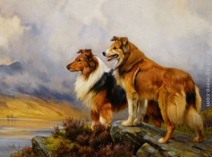 Wright Barker Two Collies Above a Lake